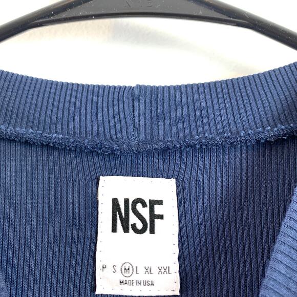 NSF Collins Ribbed Short Sleeve Slit Midi Bodycon Dress in Deep Sea Blue Medium - Picture 4 of 7